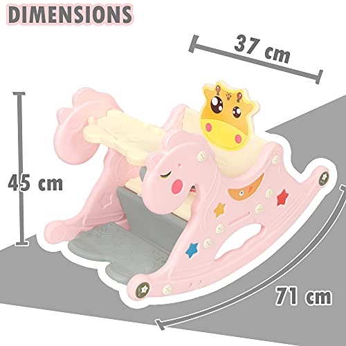 ehomeKart-Rocking-Horse-Chair-For-Kids-With-Food-Tray-2-In-1-Plastic-Rocker-Chair-Horse-Ride-On-Toy-Perfect-For-Indoors-Outdoors-Age-12-Months-3-Years-Boys-And-Girls-Pink