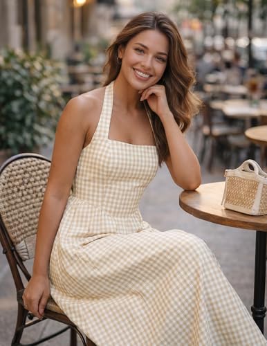 Image of ZESICA Women's Summer Sleeveless Halter Midi Dress 2026 Off Shoulder High Waist Flowy Formal Wedding Guest Long Dresses