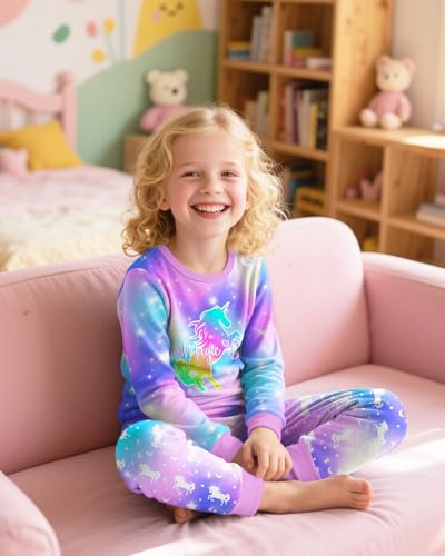 Girls Pajamas Toddler Kids Long Sleeve 2 Piece Pjs Set Unicorn Jammies Sleepwear 3T-10Y3