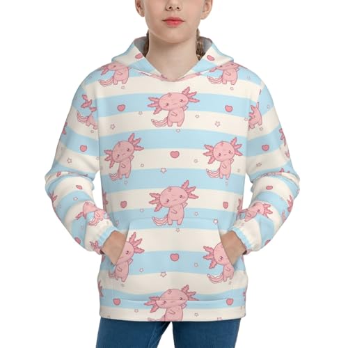 Pink Axolotls Hoodie Youth Hooded Sweatshirt 3D Digital Printed With Pockets Tops3
