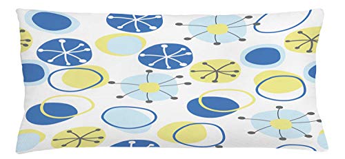 Lunarable Yellow and Blue Throw Pillow Cushion Cover, Random Doodle Circles Abstract Floral Pattern, Decorative Square Accent Pillow Case, 36