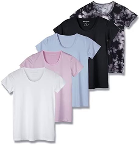 5 Pack: Women's Dry Fit Tech Stretch Short-Sleeve Crew Neck Athletic T-Shirt (Available in Plus Size)