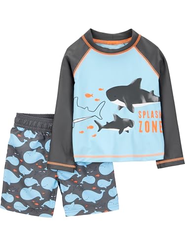 Simple Joys by Carter's Baby 2-piece Swimsuit Trunk and Rashguard, Blue Whales, 24 Months