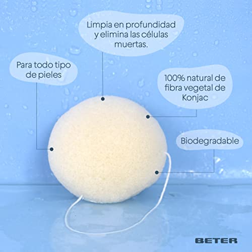 Beter –Esponja facial de konjac, natural y sostenible, apta para pieles sensibles, limpiadora facial y exfoliante suave, ideal para viaje (Paquete de 3) - imagen 4