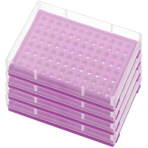 PATIKIL 96 Wells PCR Tube Rack for 0.2ml Test Strips Tubes, 4pcs Waterproof Tubes Filling Tray Centrifuge Tube Holder, Purple