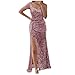 Sequin Long PromMermaid Sparkly Ruched Formal Evening Gown with Slit Fashion Sexy V-Neck Prom Elegant,Wedding Guest Dresses for Women Summer Pink