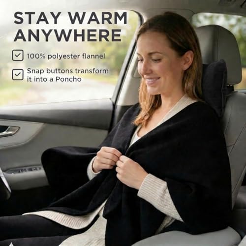 Image of Dot&Dot Twist Memory Foam Travel Pillow for Airplanes - Travel Neck Pillow for Sleeping - Airplane Pillow for Neck Support - Adjustable, Bendable Neck Roll Pillow (Black, w /Blanket)