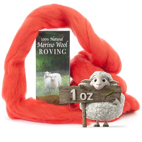 Image of Desert Breeze Distributing 100% Natural Merino Wool Roving - Premium Combed Top Merino Roving Wool - Tapestry, Spinning, Wet Felting & Needle Felting Supplies - 21.5 Micron - 1 oz, Color Tomato Red