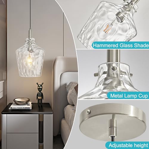 Image of Hammered Glass Pendant Light for Kitchen Island Foyer 1 Pack Nickel 8 Inch