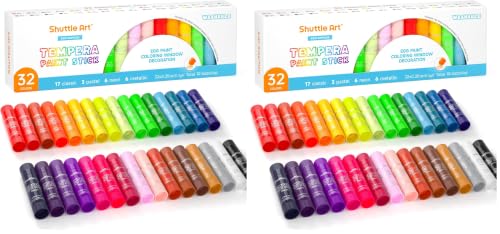 Image of Shuttle Art Tempera Paint Sticks 32 Colors, Kids Safe, Washable Mess-Free (Pack of 2)