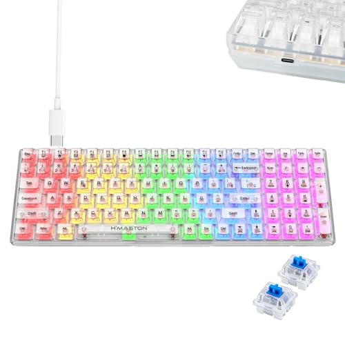 Teclado Mecanico Teclado Gamer de Computador 100 Teclas com RGB Iluminado Transparente com Fio USB-C para Compatível com PC, Mac, Chrome OS, Android, iOS (Switch Marrom)