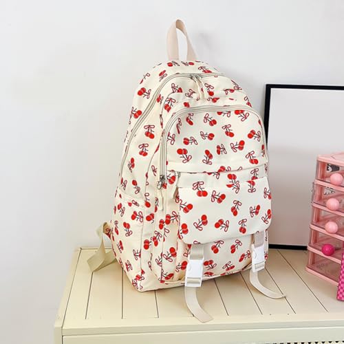 4 Pcs Set Cherry Backpack with Lunch Bag Backpack Set (Beige)3
