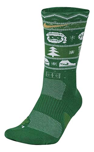 Image of Nike Elite Crew Womens /Youth Basketball Christmas Socks S(Fits Women 4-6, Youth 3Y-5Y) SX7866-312 Green, White