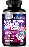 Magnesium Complex Supplement - 500 mg Per Serving - 5 in 1 High Absorption Blend - 100% Chelated Magnesium Glycinate & Malate Plus Citrate & Oxide - Vegan Formula - Mag Complex Capsules - 60 Capsules