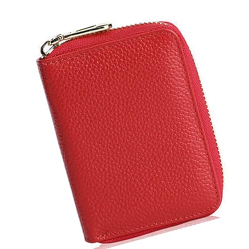 9Slots RFIDS Blocking Credit Card Wallet Pu Leather Card Cases Holder Zippers Buniess Organizers Accordion Wallet Buniess Organizer (Red)