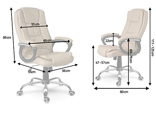 Chaise de bureau pivotante Porto similicuir beige fauteuil de travail réglable - 4