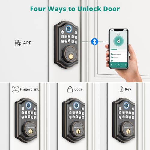Image of AkaGear Keyless Entry Door Lock with Fingerprint - Electronic Keypad Deadbolt, Smart Locks for Front Door, Auto-Lock & One Touch Locking with Bluetooth, Password Code, APP Control, Oil Rubbed Bronze