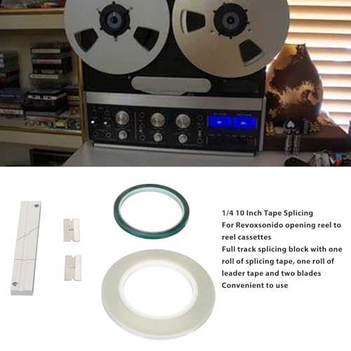 Image of Tape Splicing Block Kit for Revoxsonido, Reel to Reel 1 /4 10in Professional Tape Splicing Block for Open Reel Tape Media with 2 Reels of Tape and 2 Cutters. Green