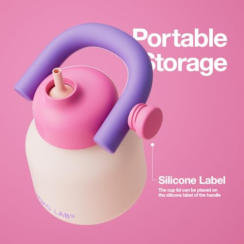 CHAKO LAB Botella de Agua Aislada 33oz con Pajilla y Asa, Forro Cerámico al Vacío para Café y Té, Termo Reutilizable a Prueba de Fugas, Conserva Frío 36h, Rosa y Púrpura miniatura 2