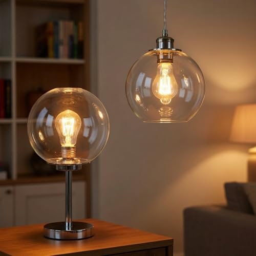 Image of Glooglitter 2 Pack Fixture Replacement Globe Shade 8 Inch Diameter E26 Base 1-5 /8 Inch Fitter Round Glass Globe Lampshade Cover for Pendant Wall Sconce Chandelier Vanity Light (Clear)