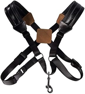 Rayzm Saxophone Strap, Universal Double Shoulder Leather Strap for Sax, Adjustable Padded Harness Strap for Alto Tenor Soprano Baritone Saxophone (Large Size)