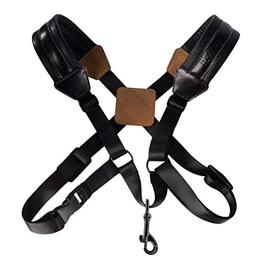 Rayzm Arnés para saxofón de piel auténtica, Correa de Arnés Universal para Saxofón, Arnés Ajustable y Acolchado para Saxofón Alto, Tenor, Soprano o Barítono (Pequeño)