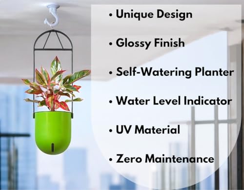 Image of Indian Discovery Self Watering Ceiling Hanging Planter|Hanging /Hooked Flower Pots for Home, Balcony, Garden Decor Flower Pots(1 Pcs, Parrot Green, Sphere)|6 Inch UV-Resistant Plastic Plant Pots