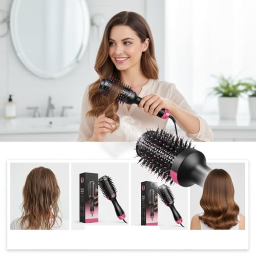 Image of Hot Air Brush, Professional 4-in-1 One-Step Hair Dryer & Volumizing Styler | Anti-Scald Nylon Bristles with Ionic Technology | Multi-Speed Heat Settings for All Hair Types, Wet And Dry Use (Black)