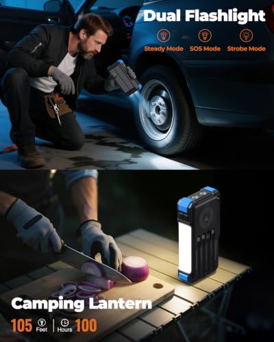 Image of BLAVOR Solar Power Bank with Hand Crank and 4 Cables, 20000mAh Wireless Portable Charger with USB C & Camping Light, 20W Fast Charging Battery Pack for iPhone, iPad, Samsung, All Mobile Phones