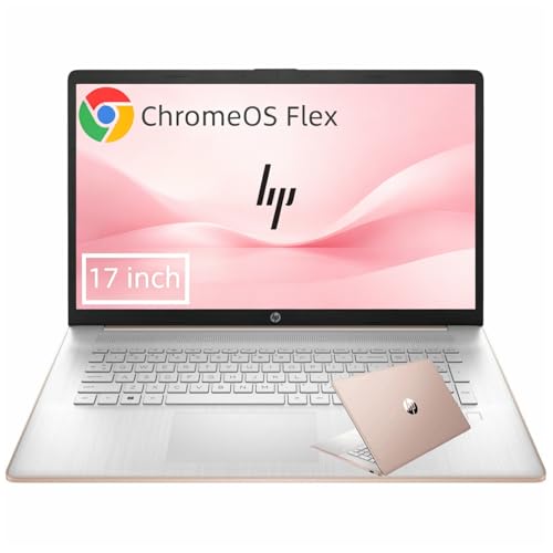 HP 17.3 HD+ Chromebook Intel Dual-Core CPU 8GB RAM 256GB SSD 9.5HRs Battery FastCharge ChromeOS Flex Intel UHD Graphics Designed for School and Work Game App Not Allowed Pale Gold Rose