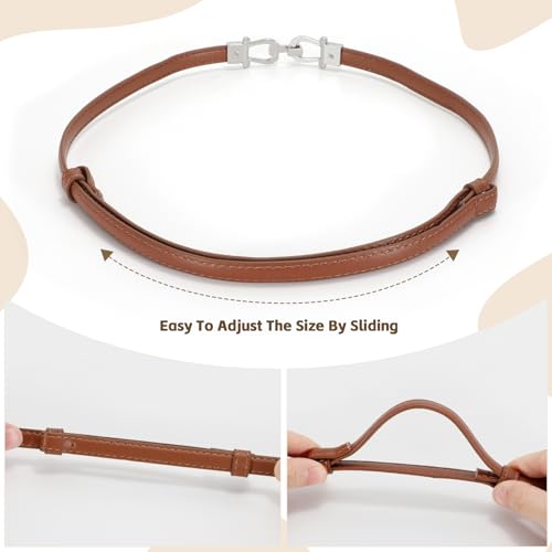 Image of JASGOOD Leather Skinny Belts for Women Plus Size Ladies Thin Waist Belts Adjustable for Jeans Pants Dresses with Gold Buckle