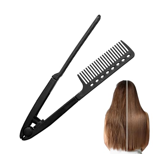 Imagen de Peine alisador de pelo Peine de alisado en forma de V como alternativa de hierro plano Mango ergonómico antideslizante para principiantes profesionales damas en casa salón
