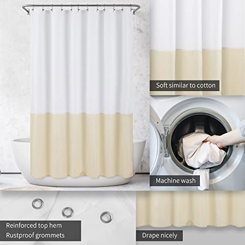 Image of ALYVIA SPRING Waterproof Fabric Shower Curtain Liner - Soft & Light-Weight Cloth Shower Liner, 3 Bottom Magnets, Hotel Quality & Machine Washable - Standard Size 72x72, White and Cream