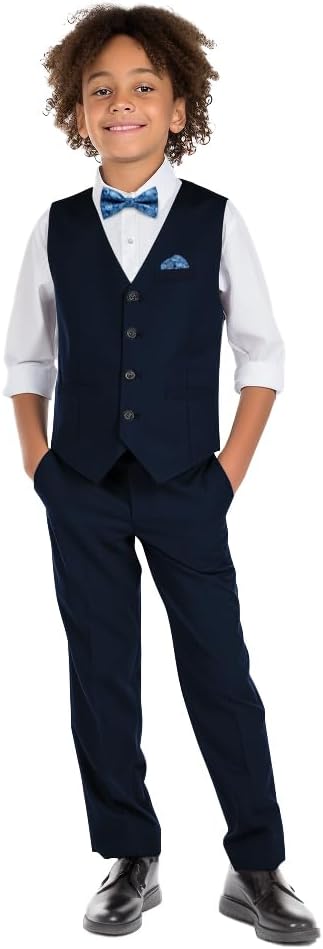 Boys' 6-Piece Formal Slim Fit Suit Set, Vest, Pants, Dress Shirt, Tie, Pocket Square, and Bow Tie - Image 3
