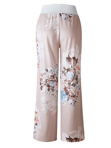 Image of iChunhua Women's Comfy Stretch Floral Print Drawstring Palazzo Wide Leg Lounge Pant
