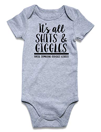 Newborn Outfit Funny Unisex Baby Onesie Cutest Baby First Rompers 3D Printed It's All SHIIS & Giggles Until Someone Giggles & Shits Baby Boys Onesie Clothes for 0-3 Months
