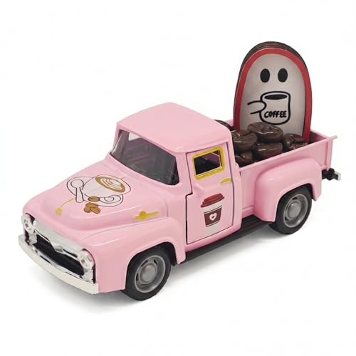YimiBloss Halloween Pink Coffee Bar Truck Decor Vintage Farmhouse Metal Truck Decorations with Mini Wooden Sign & Beans Accessories for Coffee Stations, Home Kitchen Table Shelf Tiered Tray