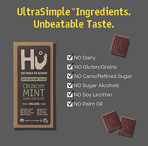 Hu Chocolate Bars | 12 Pack Crunchy Mint Chocolate | Natural Organic Vegan, Gluten Free, Paleo, Non Gmo, Fair Trade Dark Chocolate | 2.1Oz Each #TOP2