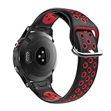 T-BLUER kompatibel mit Garmin Fenix 5S, atmungsaktives Silikon-Ersatz-Armband für Garmin Fenix 5S/Fenix 5S Plus Smart Watch, schwarz/rot