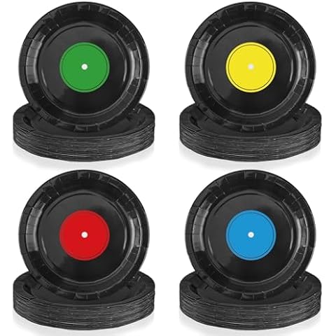 100 Pack Retro Record Paper Plates Cover