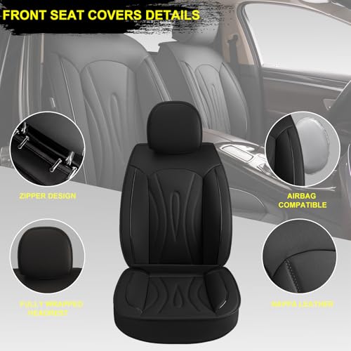 Image of Front Seat Covers for Subaru Ascent 2019-2026 2027 Faux Leather | Waterproof Breathable Scratch Resistant 360 Wrap Airbag Compatible Easy Clean (2 Seats,Black )