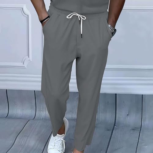 Casual Pants for Men Elastic Waist Drawstring Solid Color Straight Leg Lightweight Soft Touch Basic Lounge Pants2