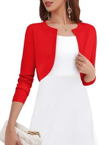 Image of Women's Long Sleeve Shrugs Lightweight Open Front Cropped Cardigan for Women S-2XL