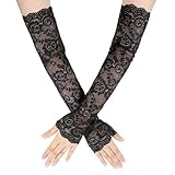 Fingerless Black Lace Gloves for Women Elbow Length Lace Arm Sleeves Elegant Long Floral Laces Fingerless Gloves for Dance Tea Party Christmas Cosplay 20s Accessories Evening Wedding Dinner Gift