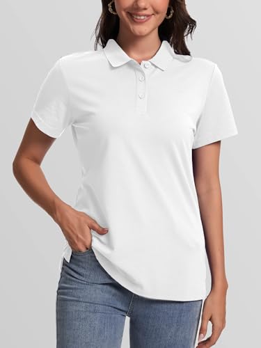 SMENG Women's Polo Shirts Cotton Pique Short Sleeve Collared 3 Button Summer Tops Work,Casual,Golf Shirt3