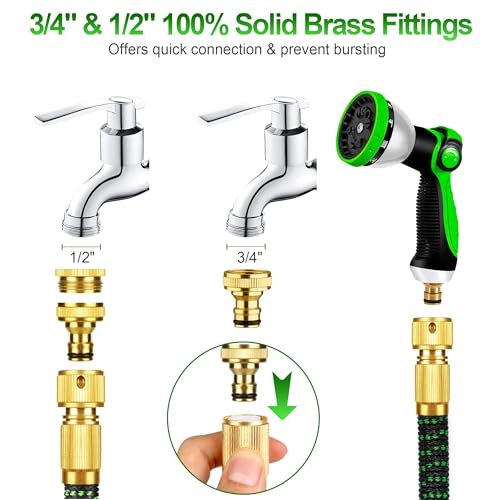 Uitbreidbare tuinslangpijp, verbeterde 3-laags latex no-knik flexibele waterslang, 3/4 "& 1/2" metalen connectoren, 10 functie sproeikop 50FT - Afbeelding 6