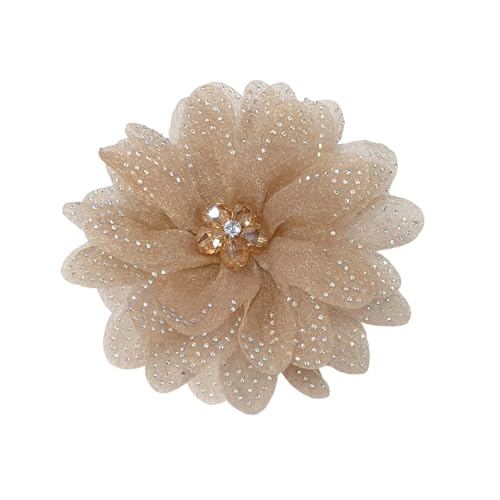 Image of Rhinestones Flower Fabric Big Brooches Lapel Pins for Women Elegant Organza Floral Brooch Pin for Dresses Suit Wedding Banquet Clothes Accessories Fashion Jewelry 130mm