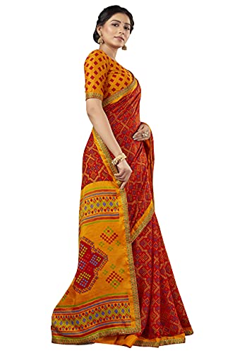 Image of Glory Sarees Women's Brasso Saree with Blouse Piece (Brasso Bandhani101Parent)