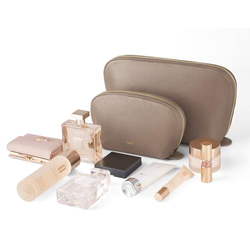 Kattee Leather Makeup Bag, Travel Cosmetic Bag Set, Toiletry Bag Organizer for Women, 1-PACK, Medium, Khaki2