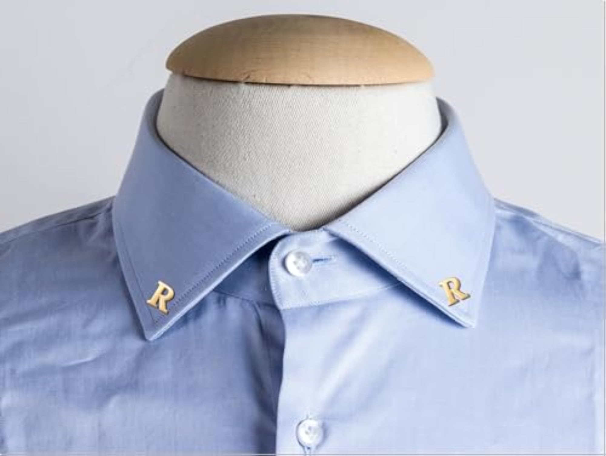 Set of 2 R Initial Metal Collar Pins, Stylish Accessories